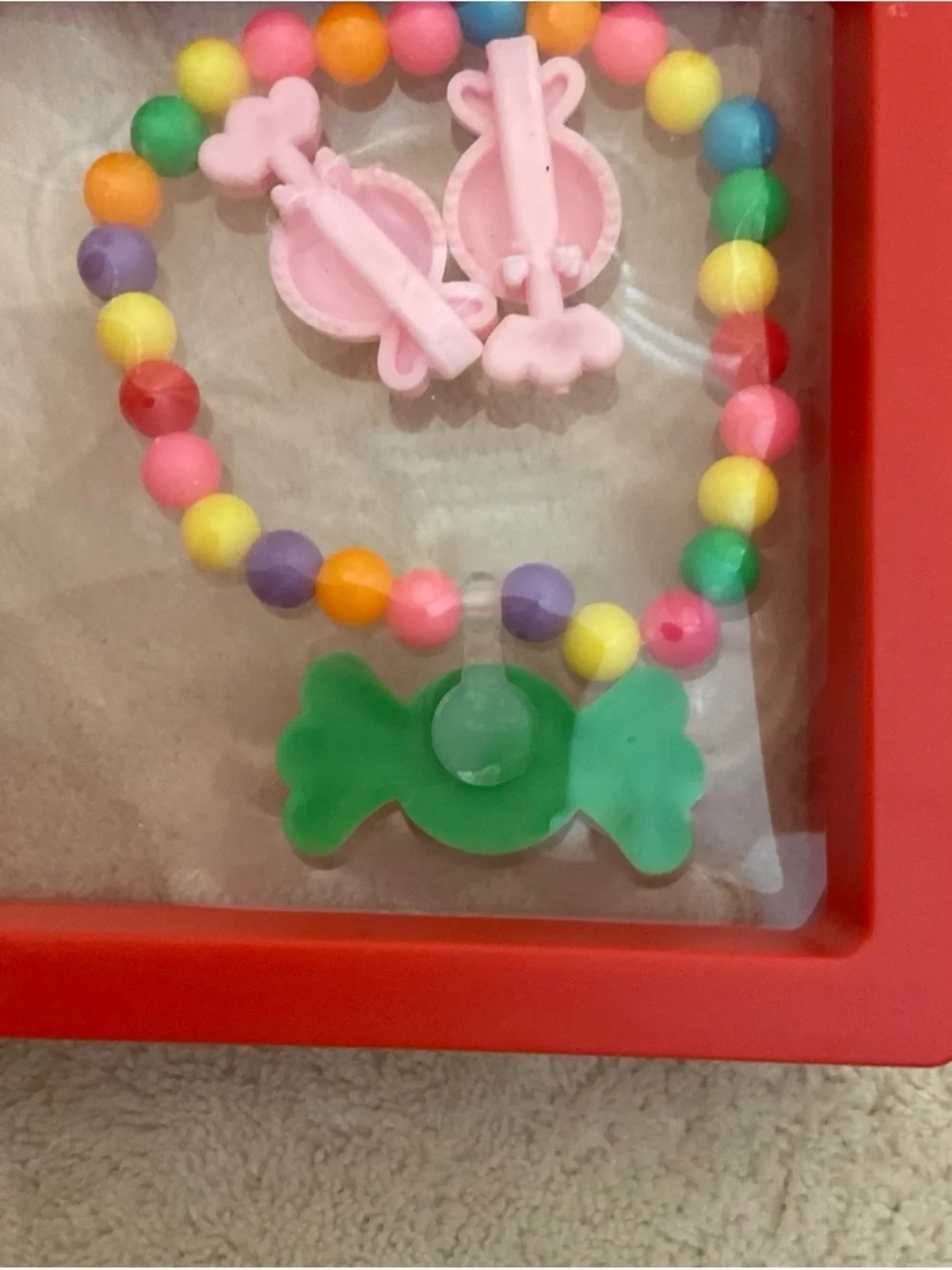 Kids Pink & Multicolor Candy Bead Necklace and Stud Earrings Set